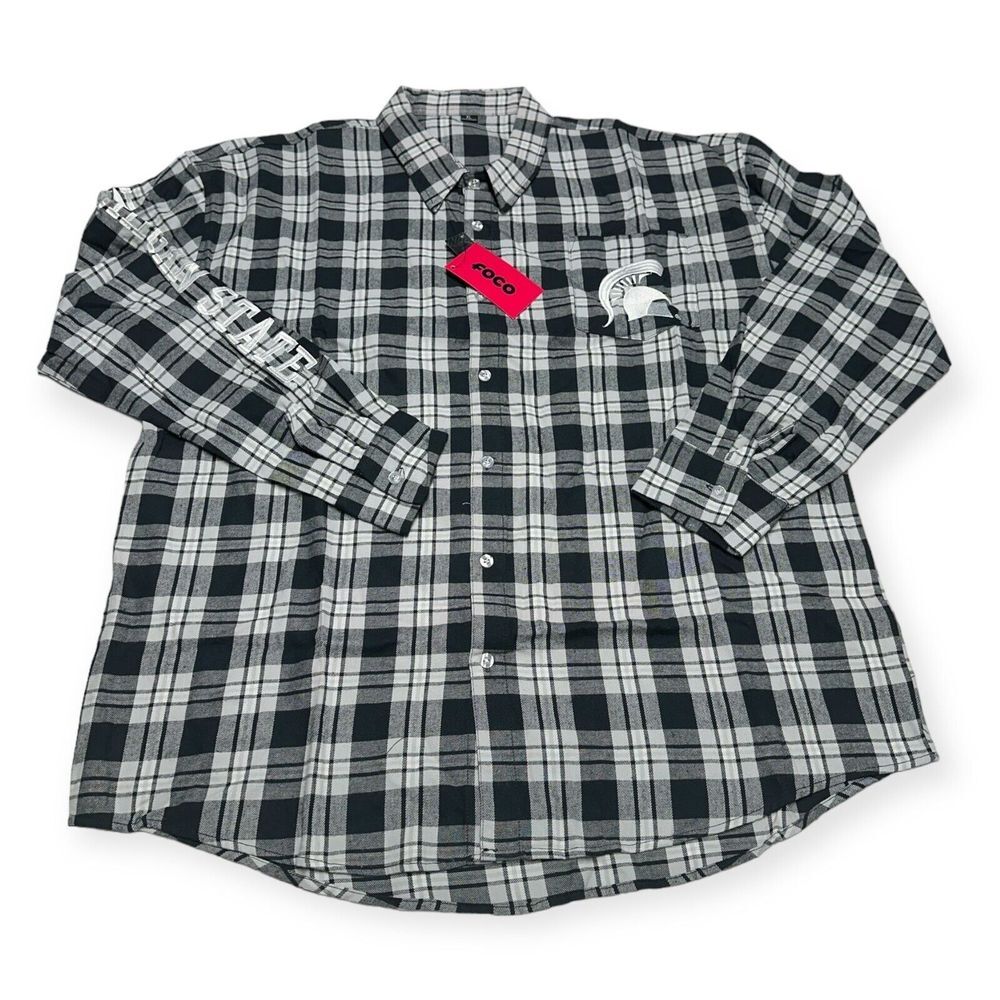 NWT Men's FOCO Michigan State Spartans NCAA Plaid Long Sleeve Flannel Shirt XL